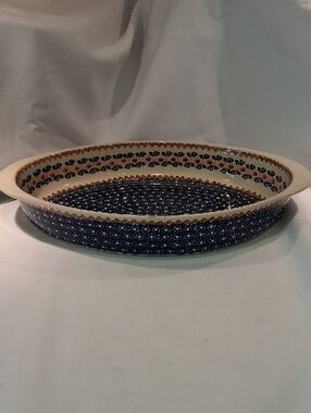 Boleslawiec Polish Decorative Ceramic Serving Dish in Blue Orang and Cream